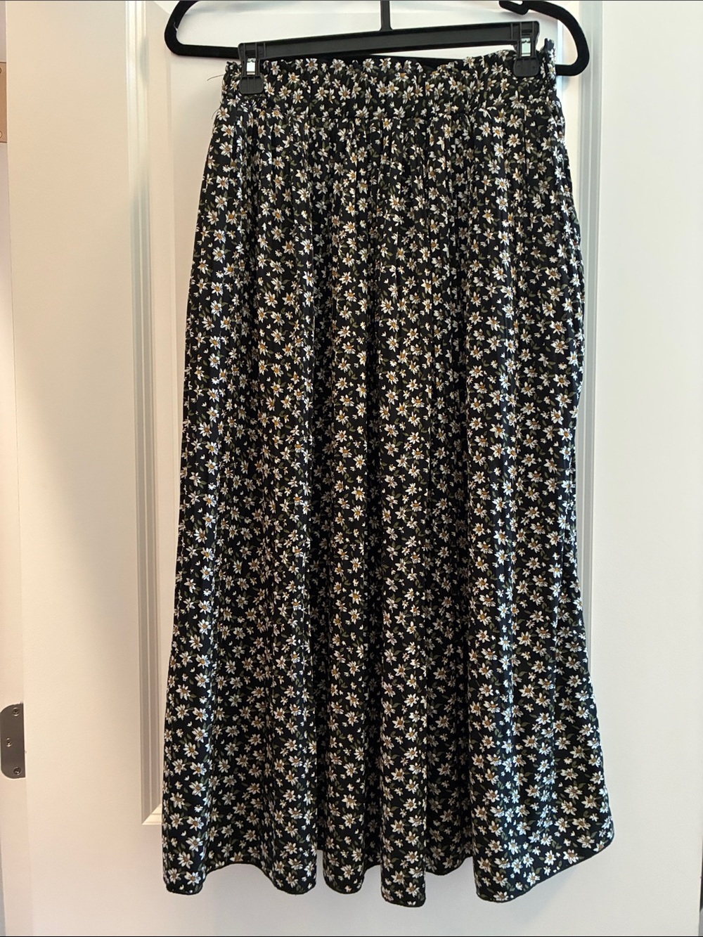 Black Floral Maxi Skirt with Smocked Waist